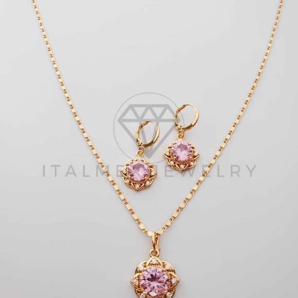 18K Gold Plated Flower Pink CZ Set - Picture 8 of 8